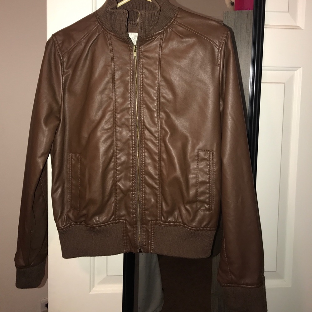 Brown Faux Leather bomber jacket (L)